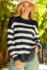 Striped Slit Long Sleeve Top