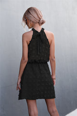 Ärmelloses Kleid mit Schweizer Punkten und Bindeband hinten