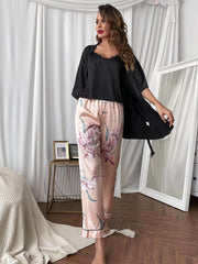 Cami, Robe, Printed Pants Pajama Set