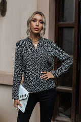Floral Curved Hem Long Sleeve Blouse