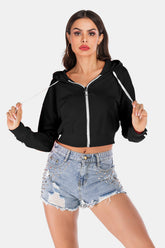 Kurze Kapuzenjacke mit seitlichen Streifen und Kordelzug