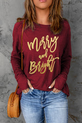 Red Merry Bright Thumb Hole Long Sleeve Graphic T Shirt