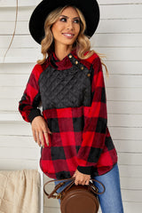 Plaid Raglan Sleeve Curved Hem Sweatshirt