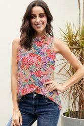 Tanktop mit Stehkragen und Blumenmuster