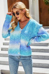 Gradient Shoulder Detail Ribbed Trim Cardigan