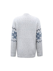 Fair Isle Snowflake Pattern Cardigan with Pockets