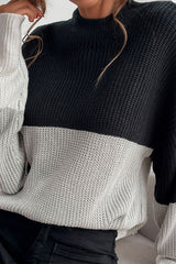 Pull en maille côtelée à blocs de couleurs