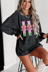 Schwarzes Sweatshirt mit Kordel und Grafik „Nutcrackers Mineral Wash“ in Neon