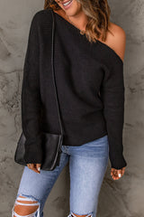 Pullover mit horizontaler Rippung und One-Shoulder-Träger