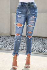 Cropped-Jeans mit ausgefranstem Saum im Used-Look