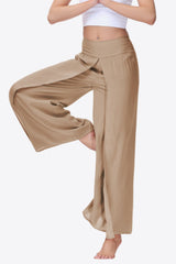 Pantalon long à jambes larges et fendues à smocks