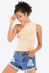 Haut asymétrique sans manches en maille côtelée