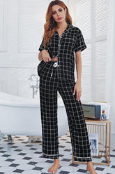 Ensemble pyjama haut à manches courtes et pantalon à col à revers