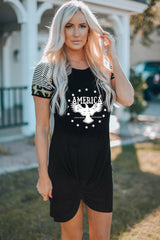 AMERICA Kleid mit Adler-Grafik und gedrehtem Saum