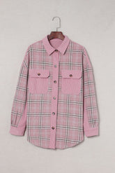 Plaid Spliced Corduroy Shacket