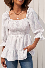 Haut babydoll à volants et smocks floraux