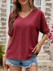 Textured Center Seam Half Sleeve Blouse