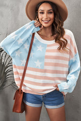 Strickpullover mit seitlichem Schlitz und überschnittener Schulterpartie und US-Flagge