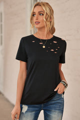 Distressed Short Sleeve Round Neck Tee