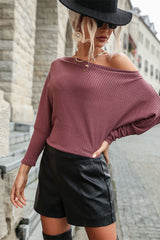 Boat Neck Waffle Knit Top