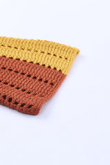 Color Block V-Neck Openwork Drop Shoulder Sweater