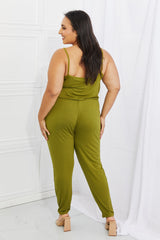Capella Comfy Casual Full Size Solid Elastic WaistbJumpsuit in Chartreuse