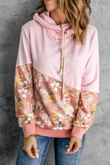 Hoodie mit Kordelzug und Blumenmuster in Farbblock-Optik