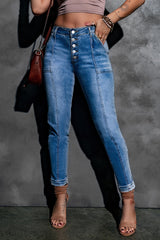 Jeans mit Knopfleiste und Mittelnaht und hohem Bund