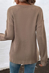 Pullover mit Rippenstrick und Bündchenärmeln und V-Ausschnitt