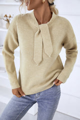 Scarf Detail Dropped Shoulder Knit Pullover