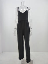 Gestrickter Jumpsuit mit V-Ausschnitt und Tasche fürs Büro, einfarbig