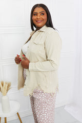 Veste en jean boutonnée American Bazi pleine grandeur effet vieilli couleur sable