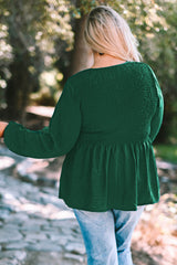 Haut babydoll à manches ballon smockées grande taille