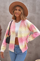 Cardigan ouvert sur le devant à manches raglan en maille torsadée tie-dye