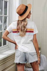 Striped Dropped Shoulder Round Neck Tee
