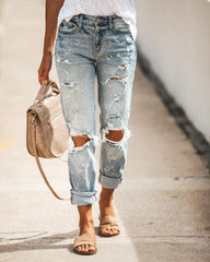 Street Hipster Washed Hole Slim Schlankmachende bedruckte Jeanshose