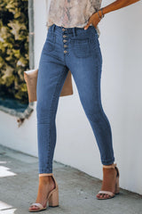 Skinny Jeans mit Knopfleiste und Taschen
