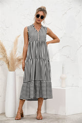 Striped Tiered Sleeveless Swing Dress