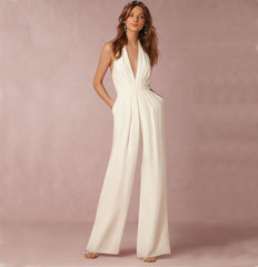 Creative Sleeveless Halter Pocket Loose Jumpsuit