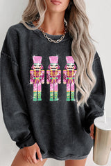 Schwarzes Sweatshirt mit Kordel und Grafik „Nutcrackers Mineral Wash“ in Neon