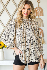 Bluse mit Rüschenkragen und Volantärmeln im Animalprint