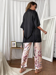 Cami, Robe, Printed Pants Pajama Set