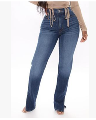 Gerade geschnittene Jeans mit hohem Bund und Schlitz