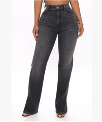 Gerade geschnittene Jeans mit hohem Bund und Schlitz