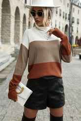 Pullover mit dreifarbigem Farbblock und Rollsaum