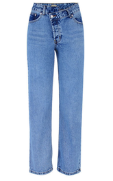 Hohe Taille Lose Gerade Kleine Horn Denim Hose High Low Unregelmäßige Asymmetrische Hosen