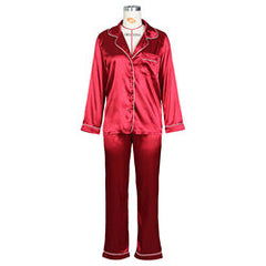Pajamas Imitation Silk Long Sleeve Ice Silk Cardigan Suit plus Size Thin Homewear