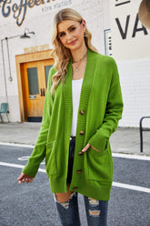 Strickjacke mit geripptem Saum, überschnittenen Schultern und Taschen