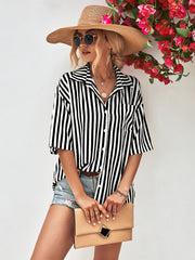 Striped Dropped Shoulder Half Sleeve Shirt