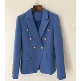 Modischer Eleganter Zweireihiger Löwenschnalle Slim Fit Kurzmantel Seeblau